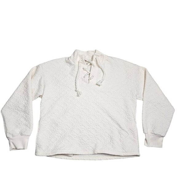 Madewell Quilted-Knit Lace-Up Mock Neck Sweatshirt White Women Small - Picture 4 of 13